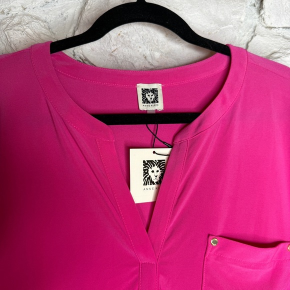 Anne Klein | Women’s Hot Pink Short Sleeve Knit Blouse w/Stretch, Size 2X - Picture 4 of 13